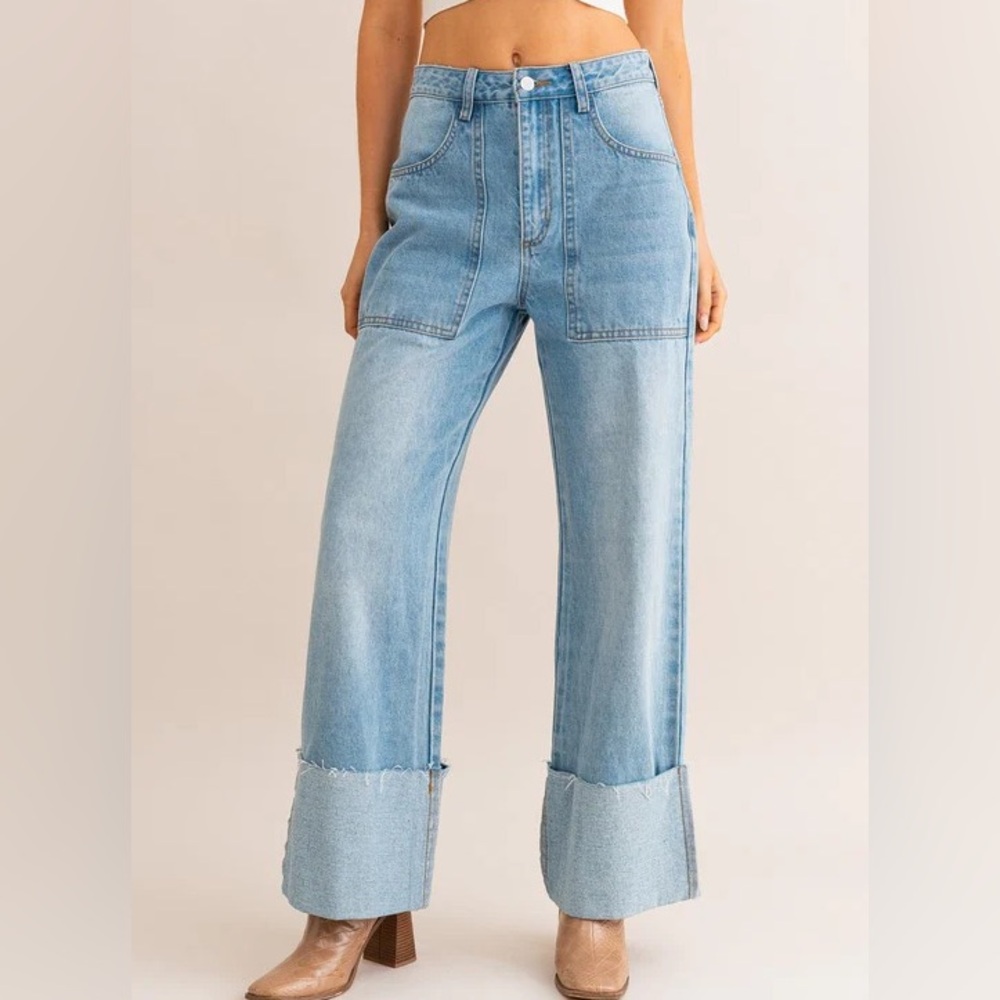 Le Lis High Waisted Wide Leg Cuff Jeans